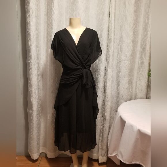 V Neck Dress, Flutter Sleeve Ruffle Chiffon Midi Dresses For Women M - Picture 8 of 13